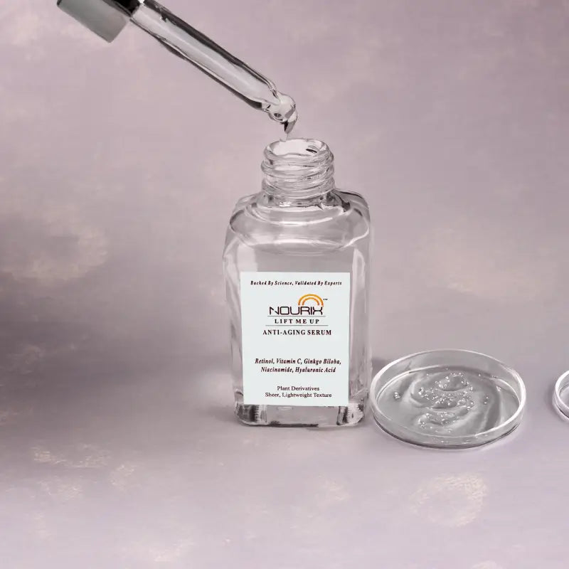 Ekom Nourix Lift Me Up serum and face wash combo, all beauty skincare products with sleek bottles and clean design.