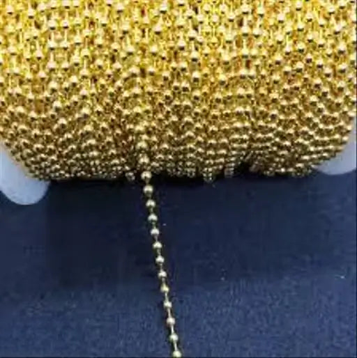 Ekom 10-meter golden ball chain for jewelry making, decorative jewelry chain with small round beads on a thin link chain