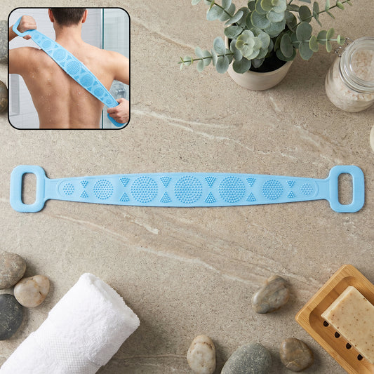 Wukusy long silicone body back scrubber belt for bath, showing a flexible, textured silicone scrubber for effective skin cleansing.