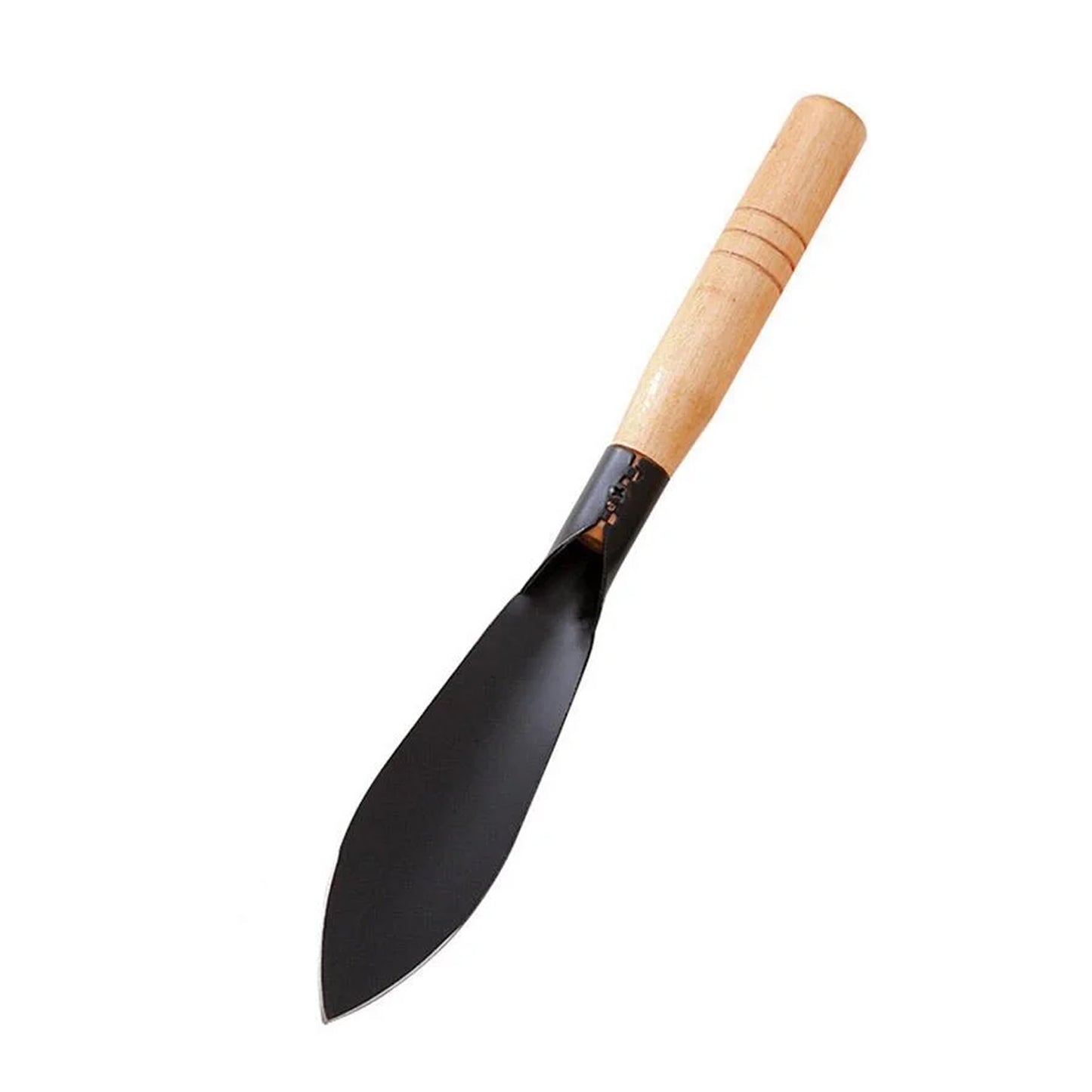 Wukusy heavy-duty gardening trowel with wooden handle, ideal for planting and digging in the garden.