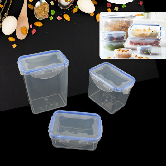 Wukusy 3-piece kitchen storage container set with food-grade plastic and air seal lock lids for spices, dry fruits, and groceries.