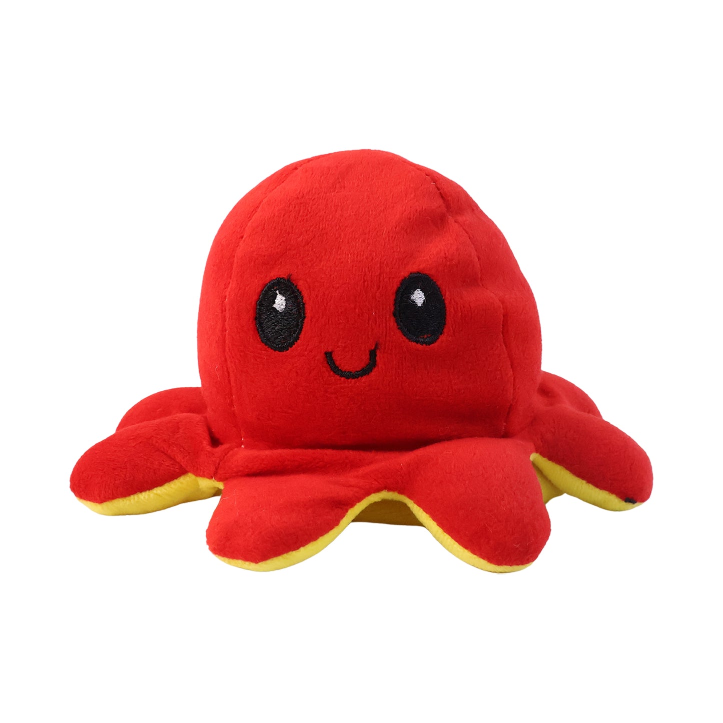 Reversible octopus plush toy by Wukusy, showing both smiling and surprised expressions, soft and colorful mini plush for kids