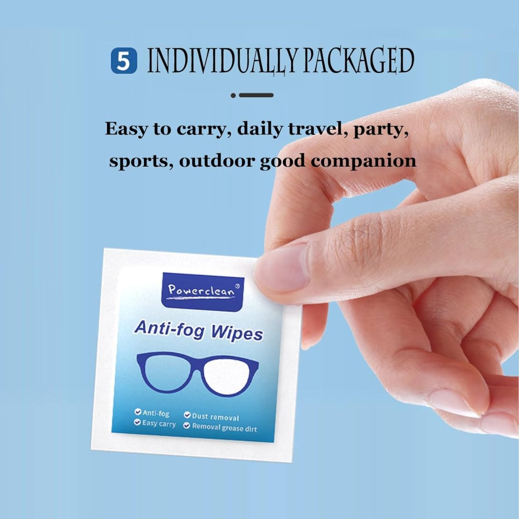 Pack of 100 FIZZI SHOP anti-fog wipes for glasses and lenses, showing the wipes and packaging in a clear, close-up view.