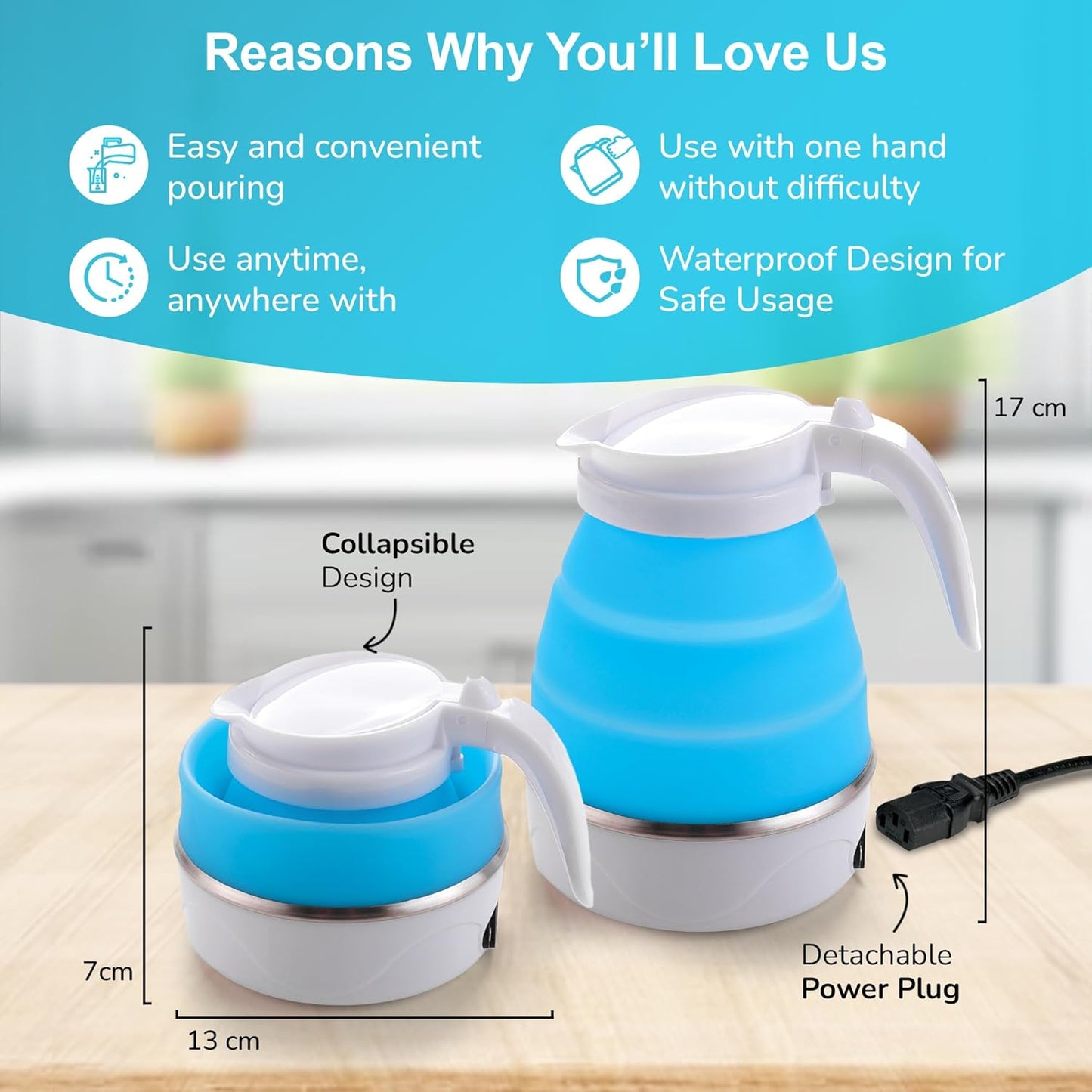 FIZZI SHOP foldable silicone kettle, collapsible travel kettle with handle, ideal for camping and outdoor use