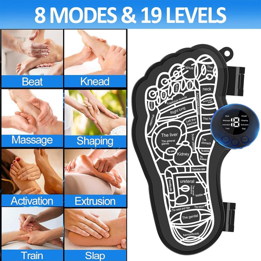 FIZZI SHOP EMS foot shape massager with ergonomic design and digital controls, designed to soothe and stimulate foot muscles.