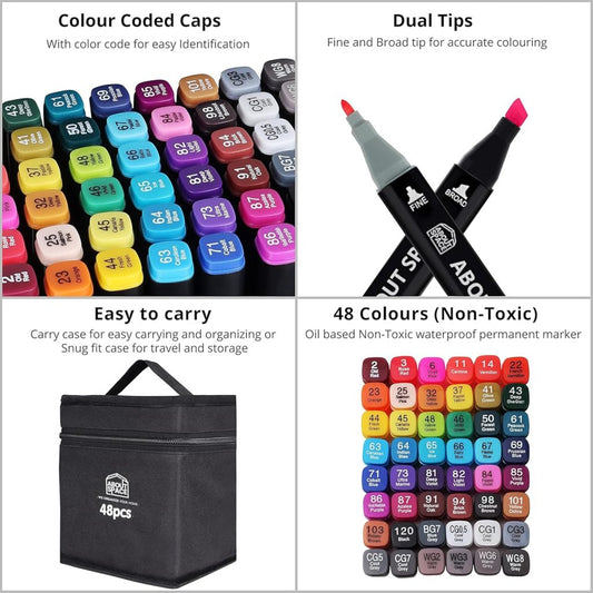 Set of 48 colorful markers pens by FIZZI SHOP JK SIDHU, showcasing vibrant ink colors and fine tips for artistic and writing use.