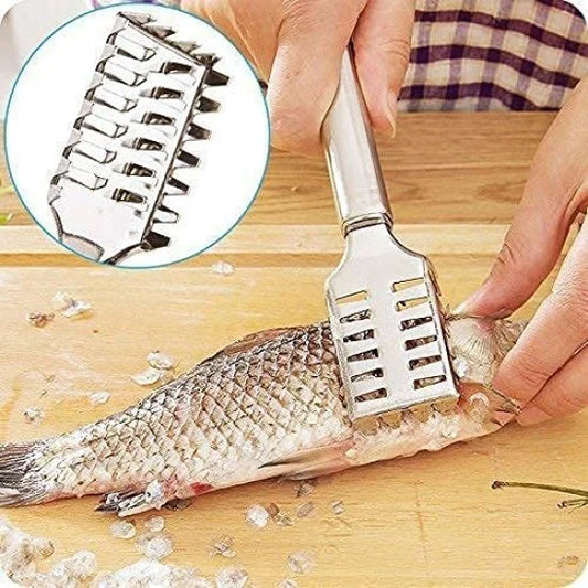 FIZZI SHOP fish scale remover scraper with ergonomic handle and stainless steel blade for easy fish scale removal.