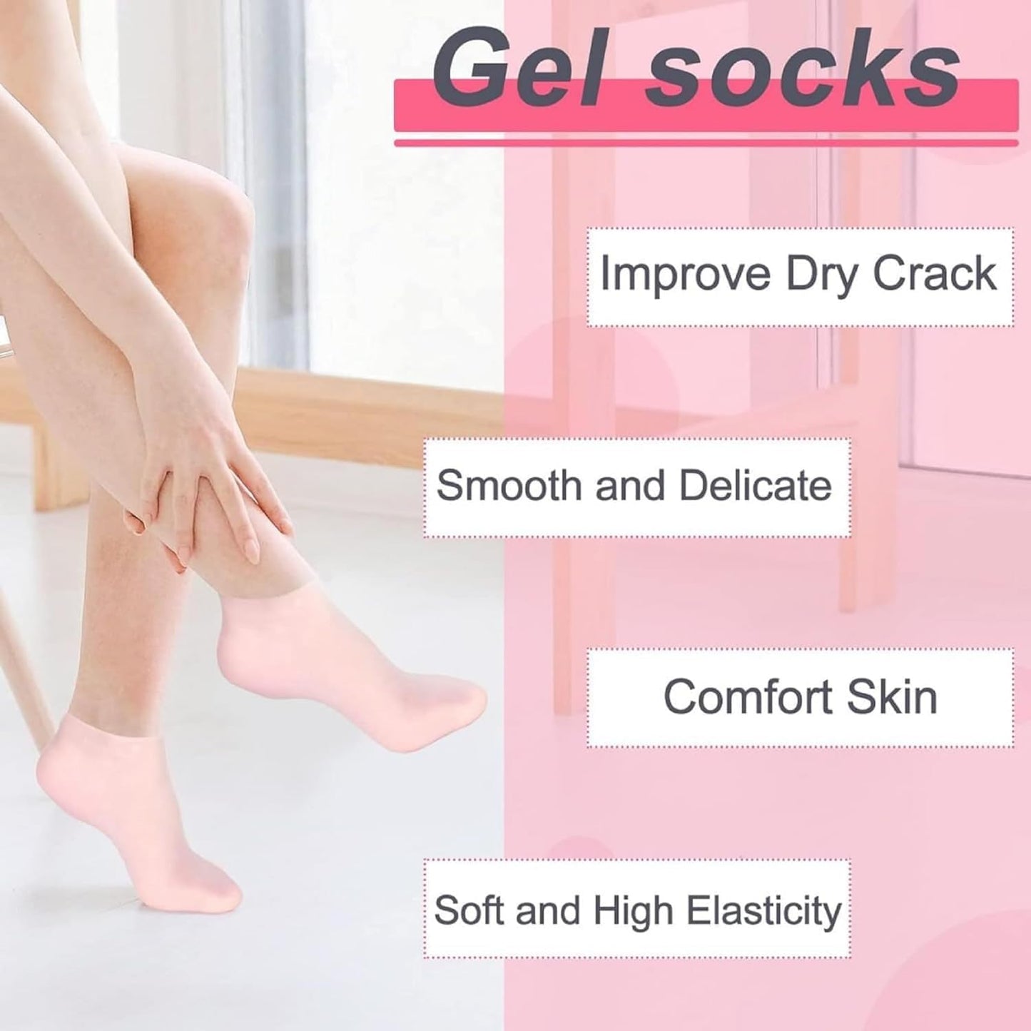 FIZZI SHOP Aloe Silicone Heel Moisturizer Socks showing soft silicone-lined heel socks for moisturizing and skin care.