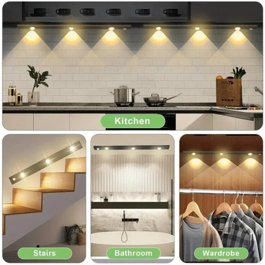 FIZZI SHOP motion sensor under cabinet lights with 3 color options, showcasing sleek, modern LED lighting for kitchen or cabinet areas.