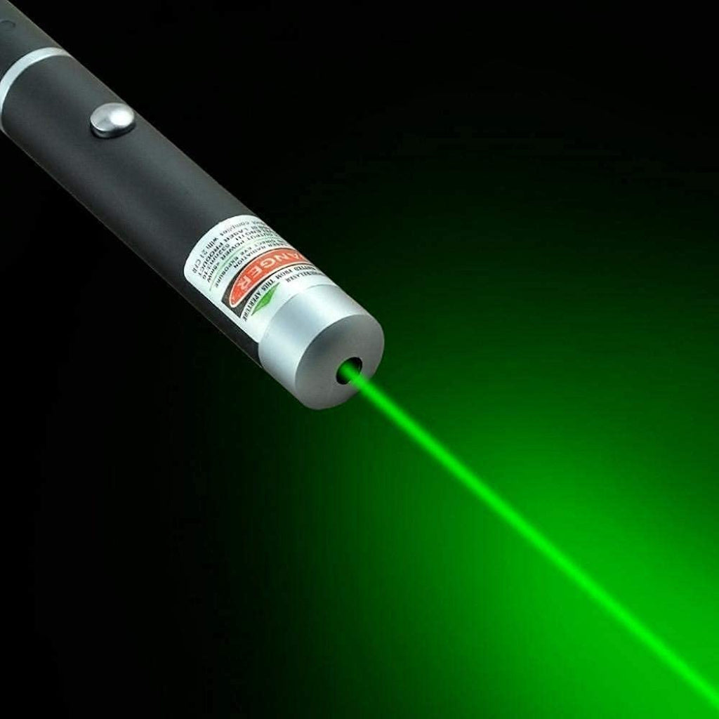 Green laser pointer light from FIZZI SHOP JK SIDHU, showing a handheld device emitting a bright green laser beam.