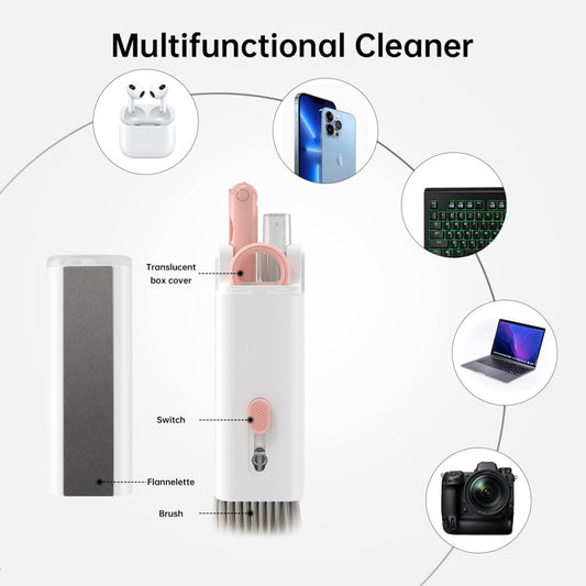FIZZI SHOP JK SIDHU 7-in-1 keyboard cleaning brush with multiple tools for dust removal and cleaning electronic devices.