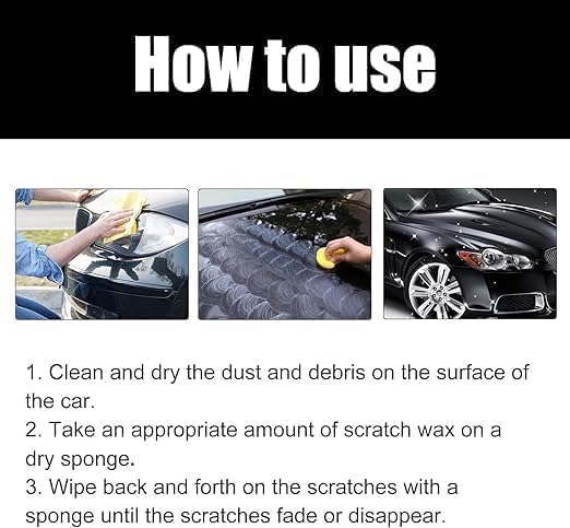 FIZZI SHOP car scratch removal wax repair paste showing a smear of the product on a car surface with a clean, shiny finish