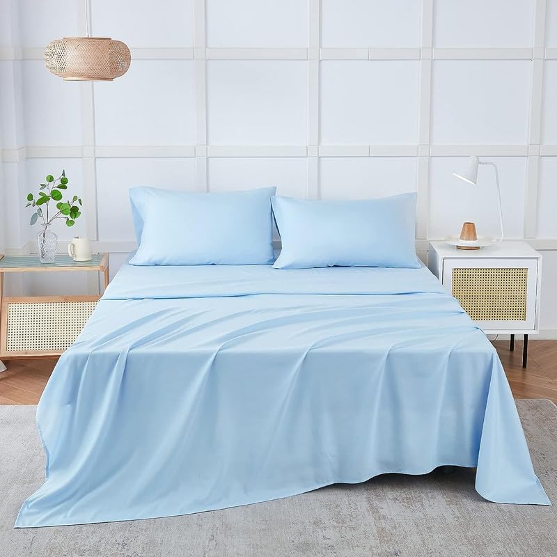 Sky blue seasons bedsheet with pillow cover for single bed by FIZZI SHOP, featuring soft fabric and vibrant color.