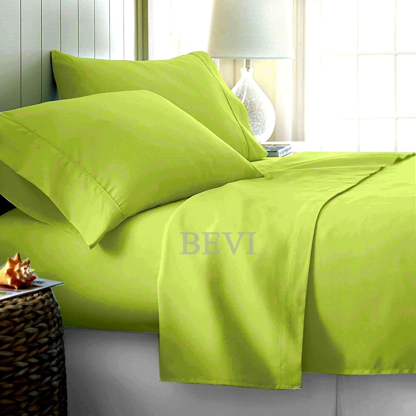 FIZZI SHOP neon plain double bedsheet with two matching pillow covers, vibrant and soft cotton bedding for a modern bedroom look.