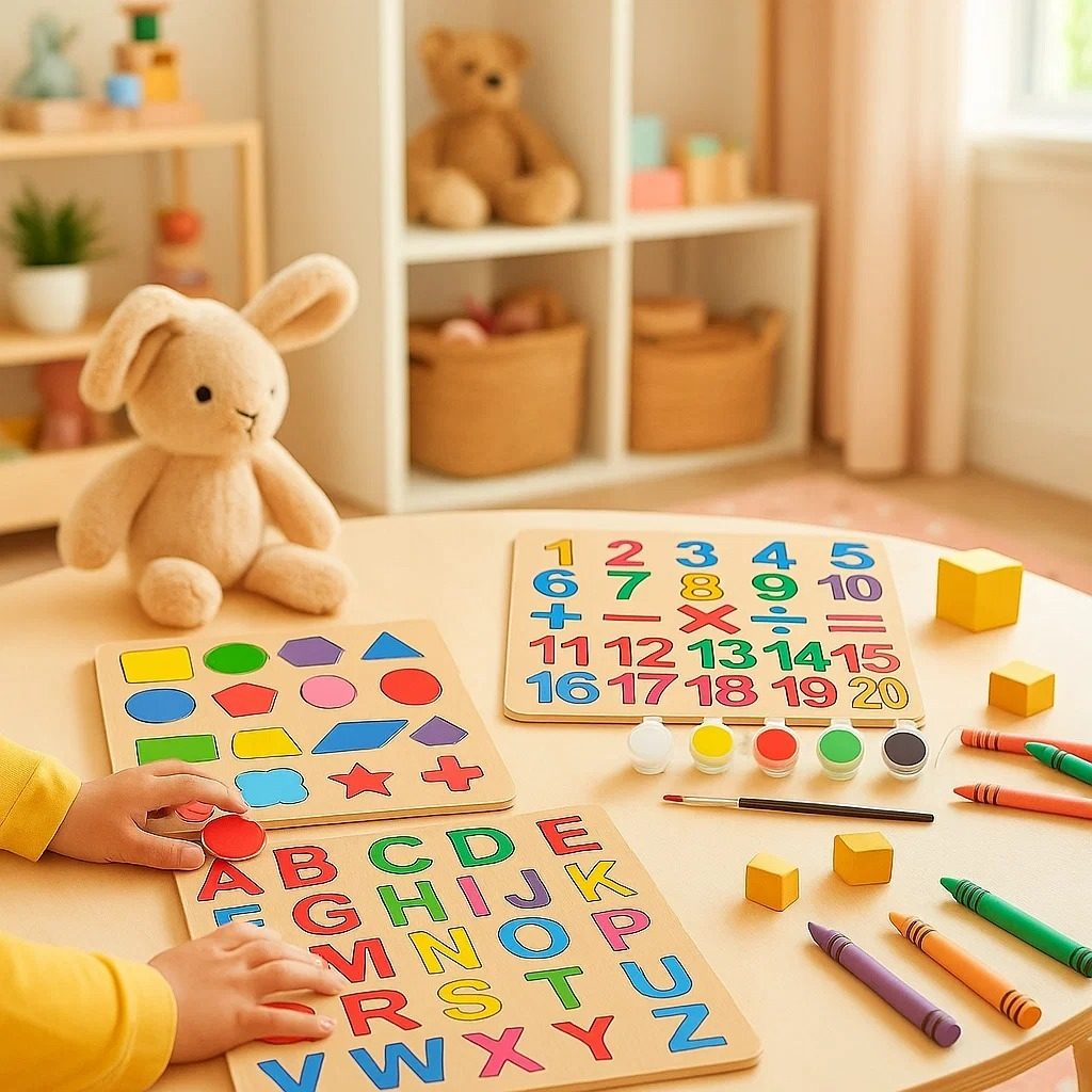 Three-piece puzzle set with colorful images by FIZZI SHOP, featuring vibrant and engaging jigsaw puzzles for children.