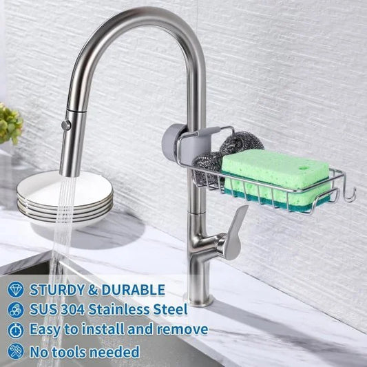 FIZZI SHOP sink faucet holder stand with adjustable arms for secure faucet support and organization.