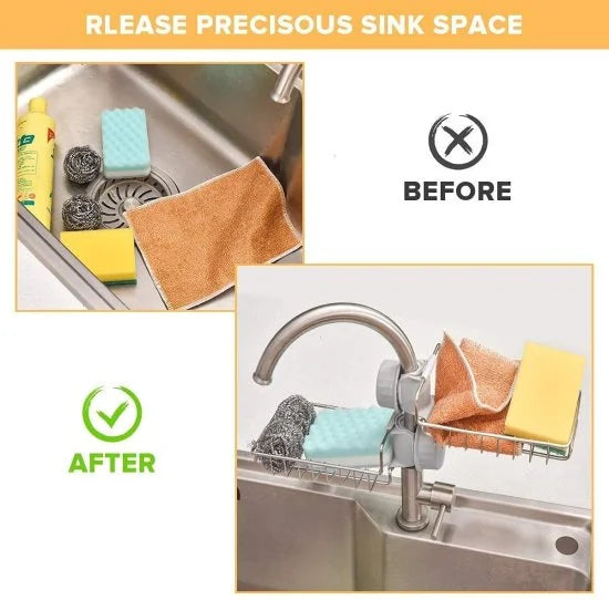 FIZZI SHOP sink faucet holder stand with black finish, designed to hold and organize kitchen faucet accessories.