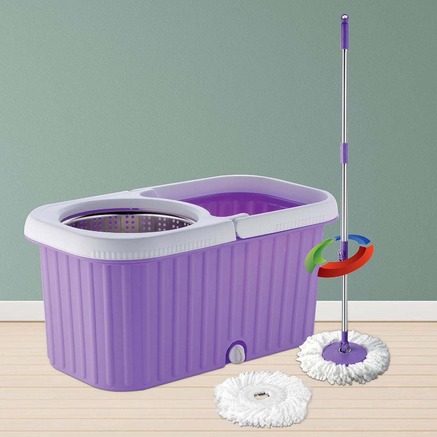 FIZZI SHOP Seasons ABS plastic mop with stainless steel wringer basket, multicolor floor cleaning tool for easy mopping.