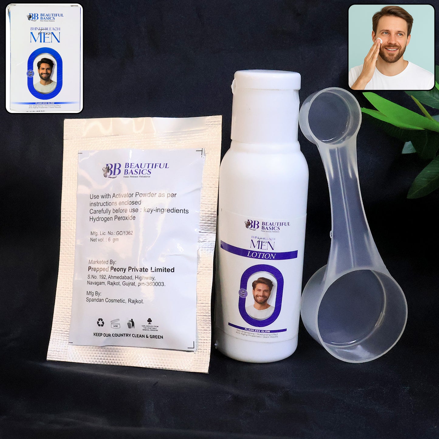Wukusy Beautiful Basics men's bleach cream kit with applicator and cream jars, used for hair lightening and bleaching at home.