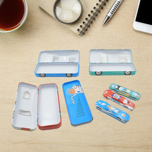 Wukusy car-shaped metal compass box with small inner compass, ideal stationery for kids, featuring vibrant mixed colors.