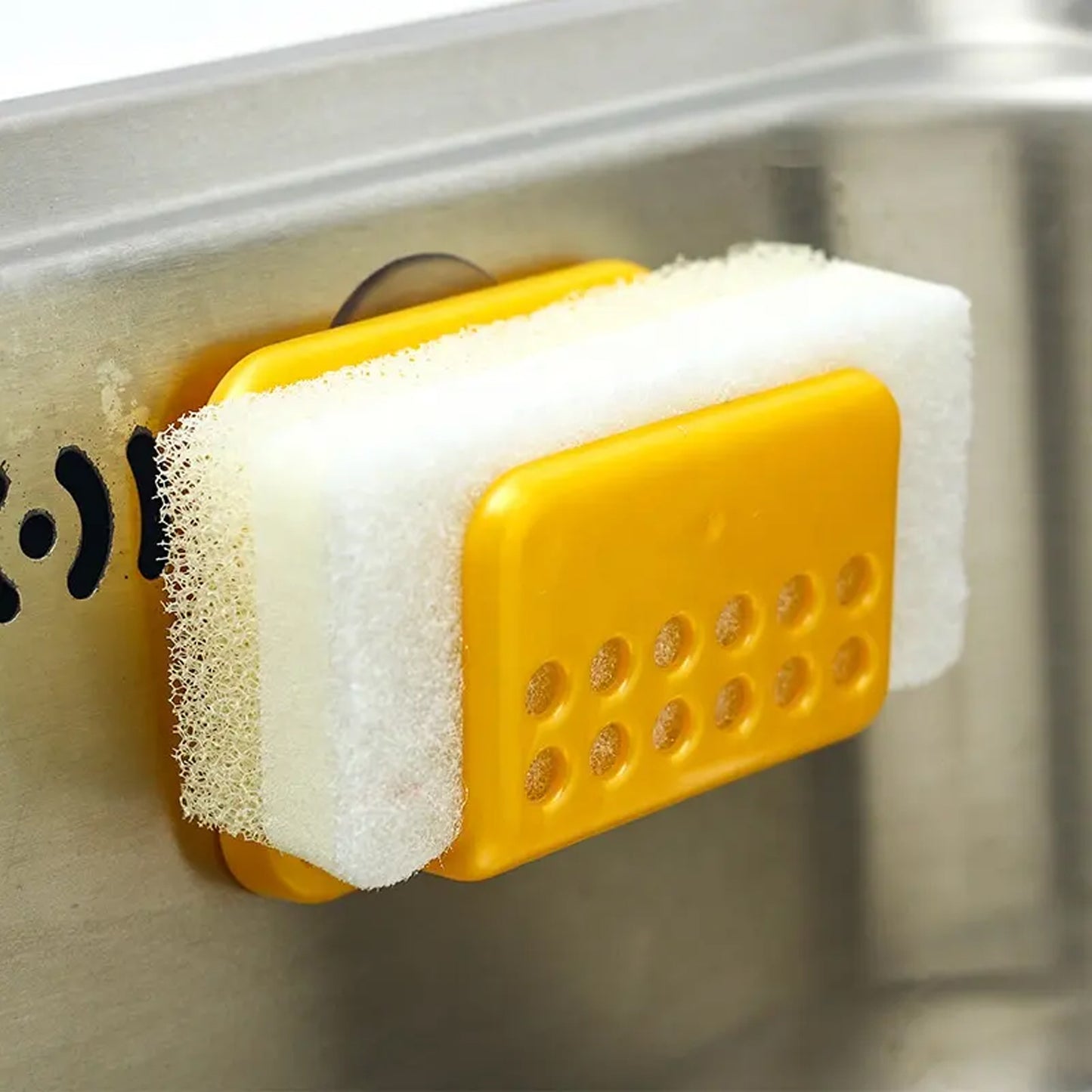 Wukusy 4112 self-adhesive sponge holder for shower and kitchen, no-drilling soap holder, multifunctional sink caddy and spoon rest.
