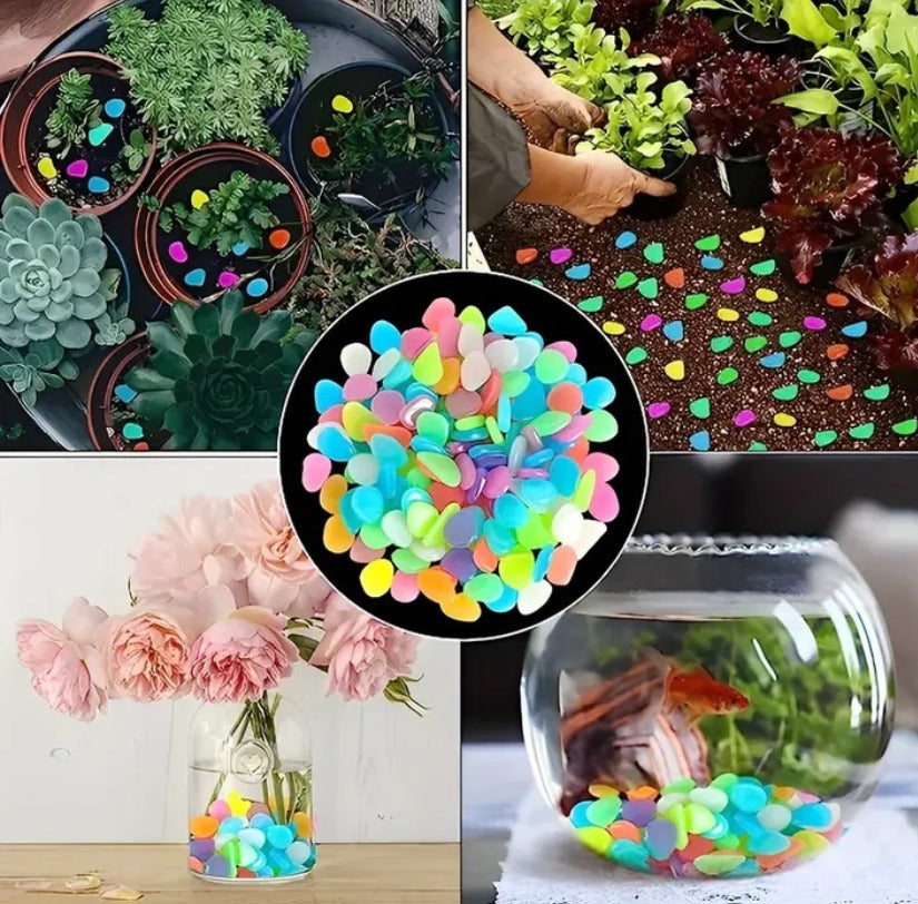 Set of 160 glow-in-the-dark luminous stones for garden decor and fish tanks, outdoor decorative pebbles by Drpshippr.