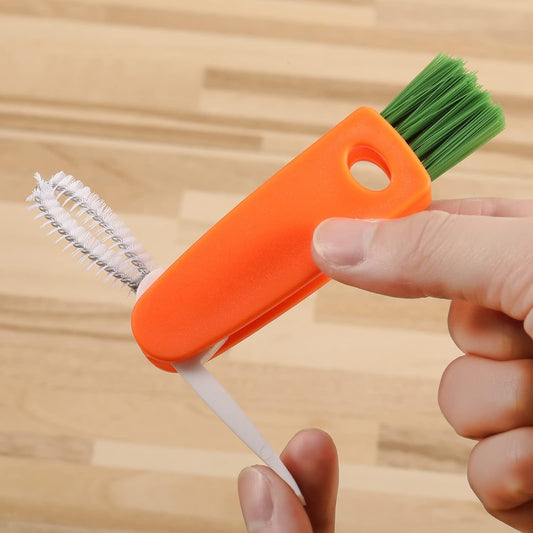 Wukusy 3-in-1 multifunctional cleaning brush set with mini glass cover and bottle cap cleaning brushes for home kitchen cleaning.