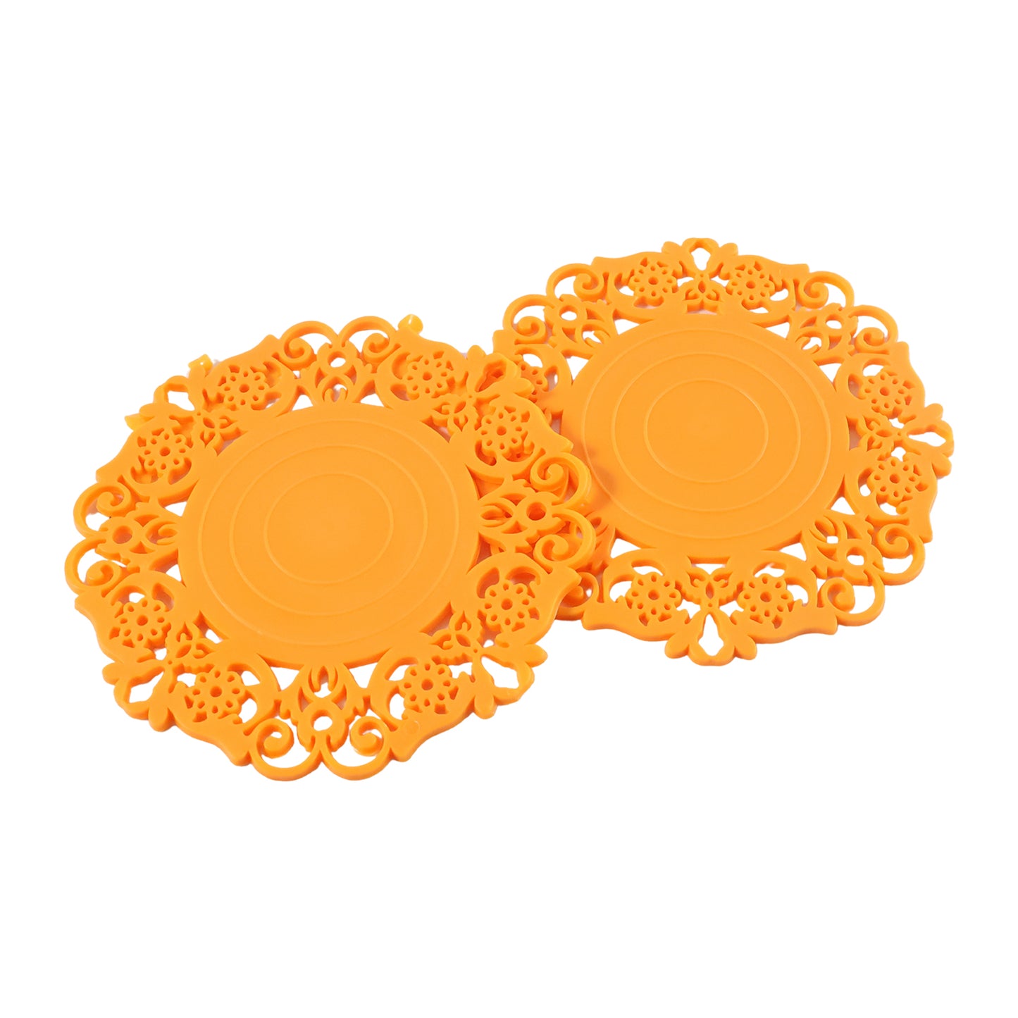 Wukusy heat-resistant decorative hot mat and cup coaster set, 10 cm, 2-piece, with colorful pattern and textured surface.