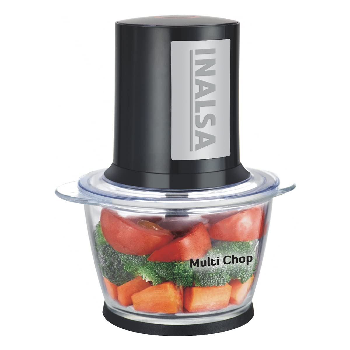 Seasons Inalsa Multi Chop 500W hand blender with black handle and stainless steel blades, ideal for chopping and blending.