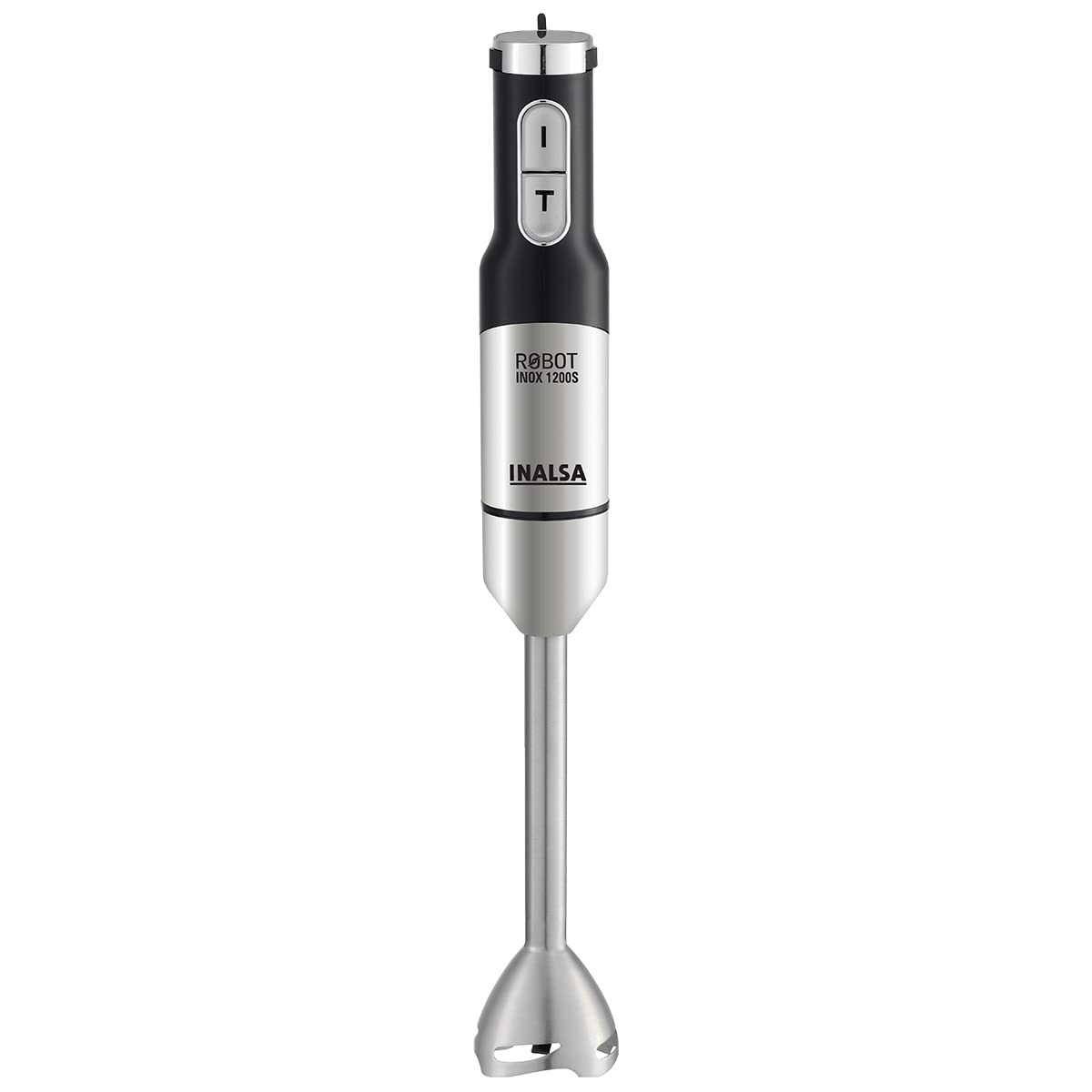 Seasons Inalsa Robot Inox 1200 hand blender with black and silver design, 1200W motor for versatile blending and mixing tasks.