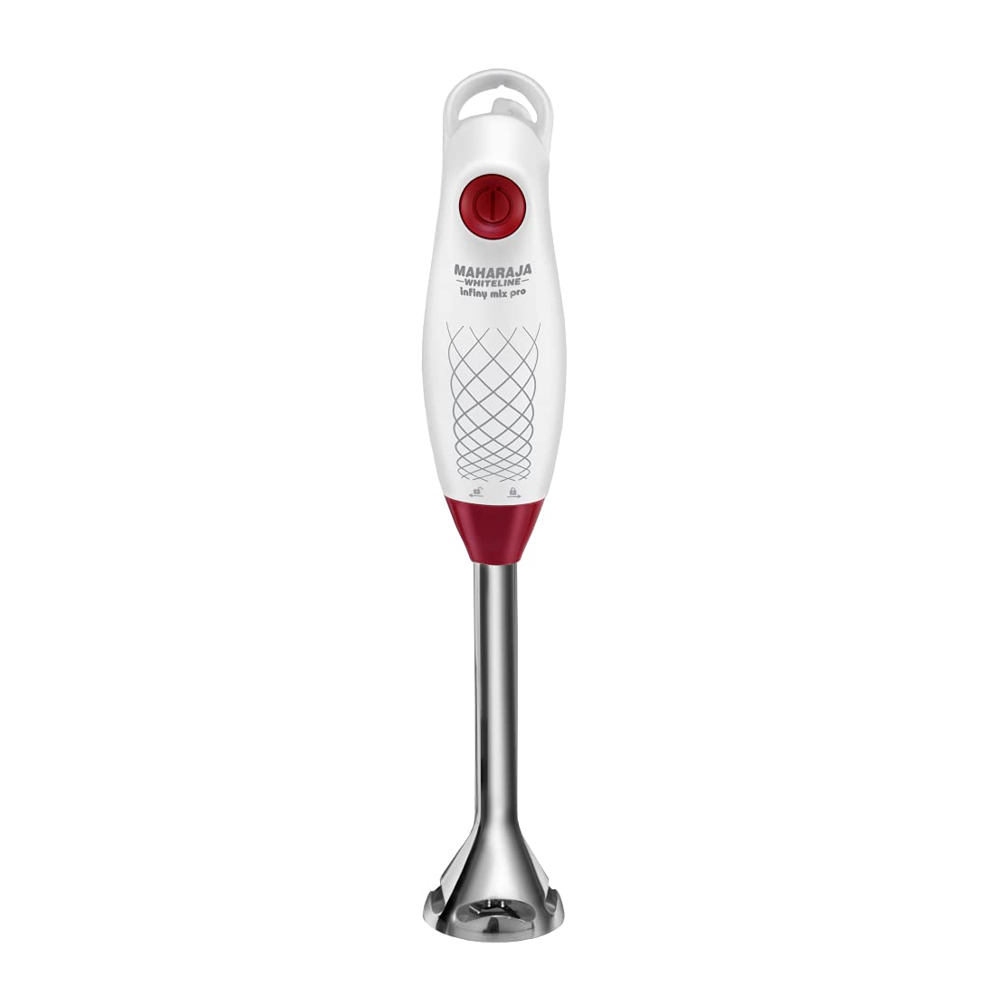 Seasons Maharaja Whiteline Infiny Mix Pro 175W white and red hand blender with ergonomic handle and blending attachments.