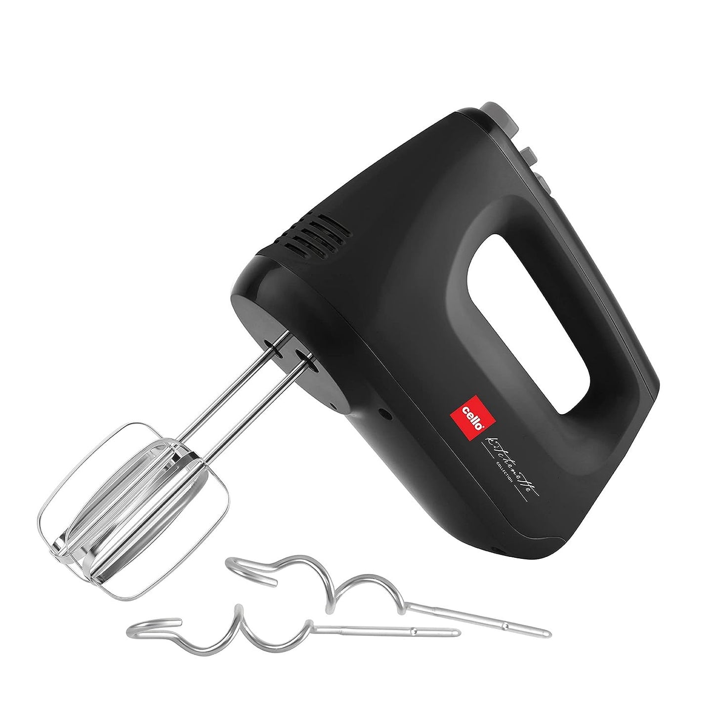Black Seasons Cello Supreme Beater hand blender with 400W motor, shown with blending attachment against a white background.