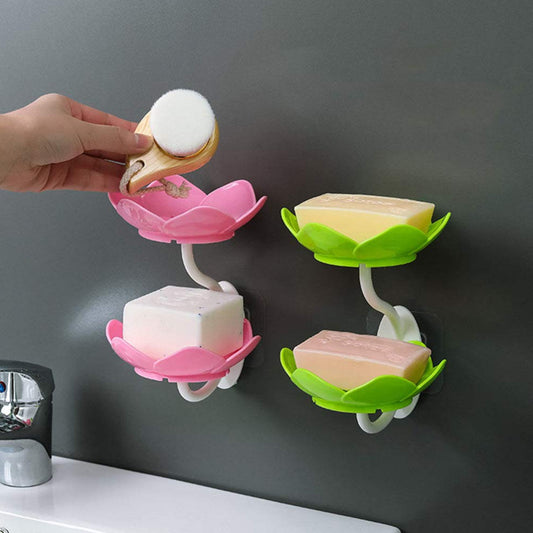 Wukusy Dabble Layer Flower soap dish with self-draining design, ideal for bathroom or kitchen shower soap holder and storage tray