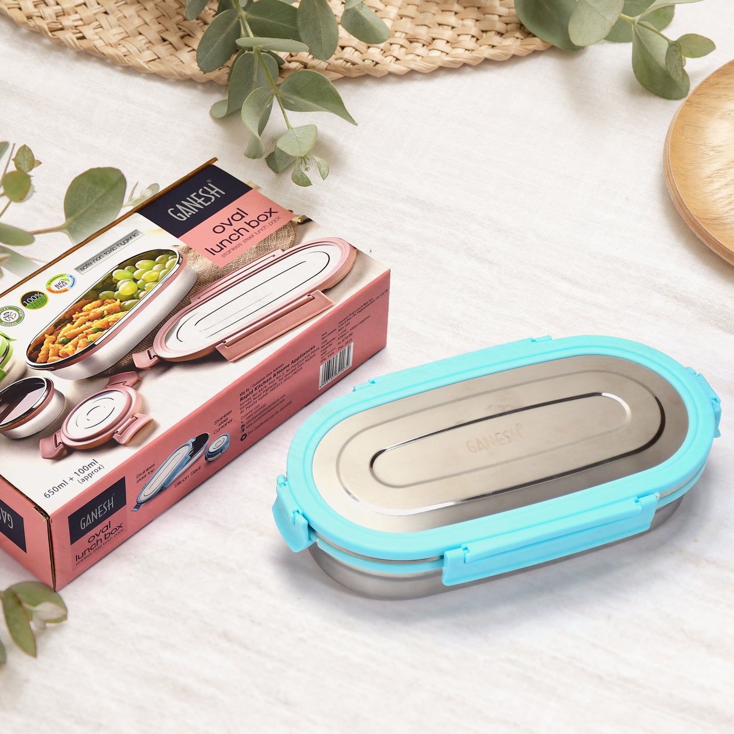 Set of two small Ganesh stainless steel lunch boxes by Wukusy, durable containers for home improvement and food storage.