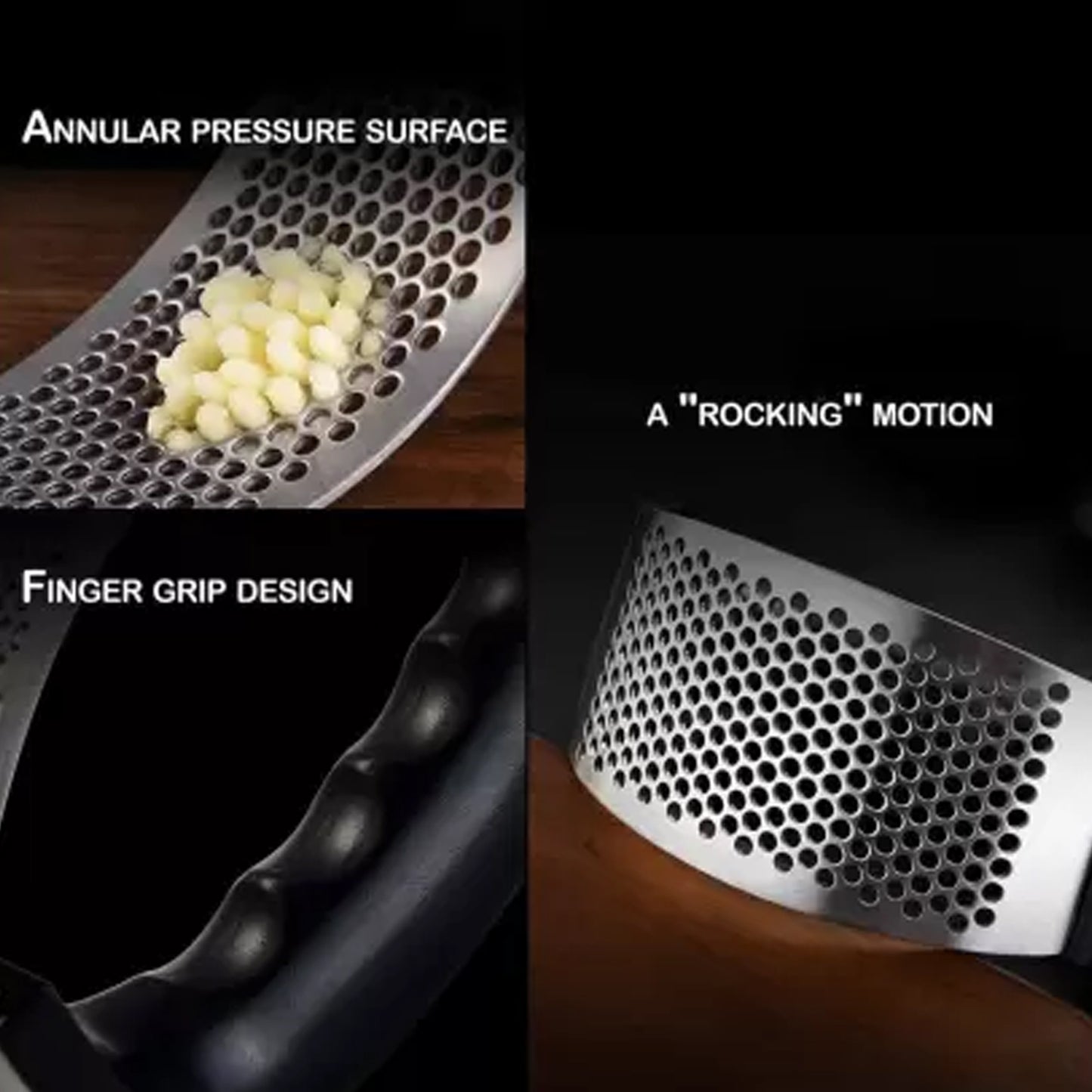 Multicolor Wukusy stainless steel garlic presser crusher with ergonomic handle for easy garlic crushing and mincing.
