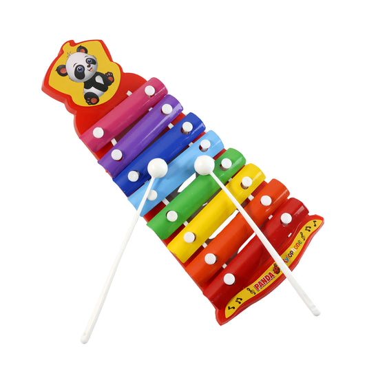 Colorful kids musical xylophone toy by Wukusy with vibrant bars and wooden mallet on a white background.