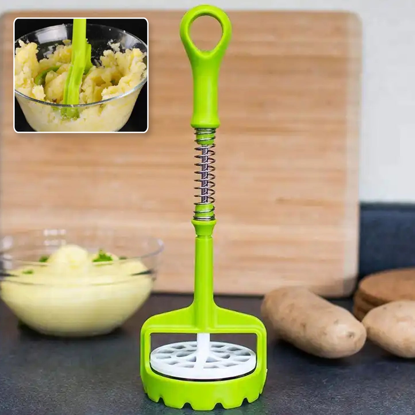 Wukusy multi-functional plastic mashed potato masher with comfort grip and stainless-steel spring for easy mashing of potatoes and sweet potatoes