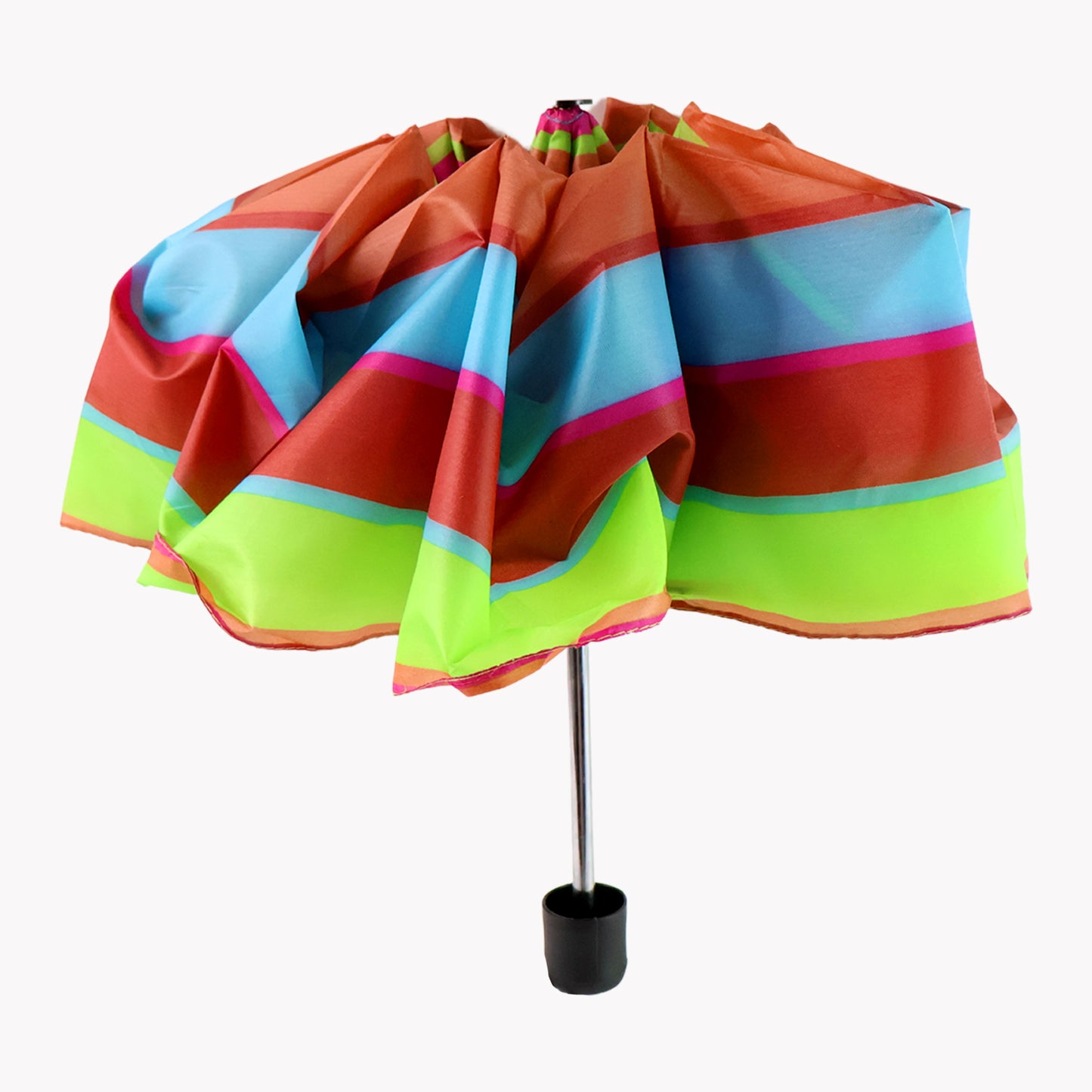 Wukusy 3-fold sun and rain protective solid foldable umbrella opened, showing its compact design and sturdy canopy.
