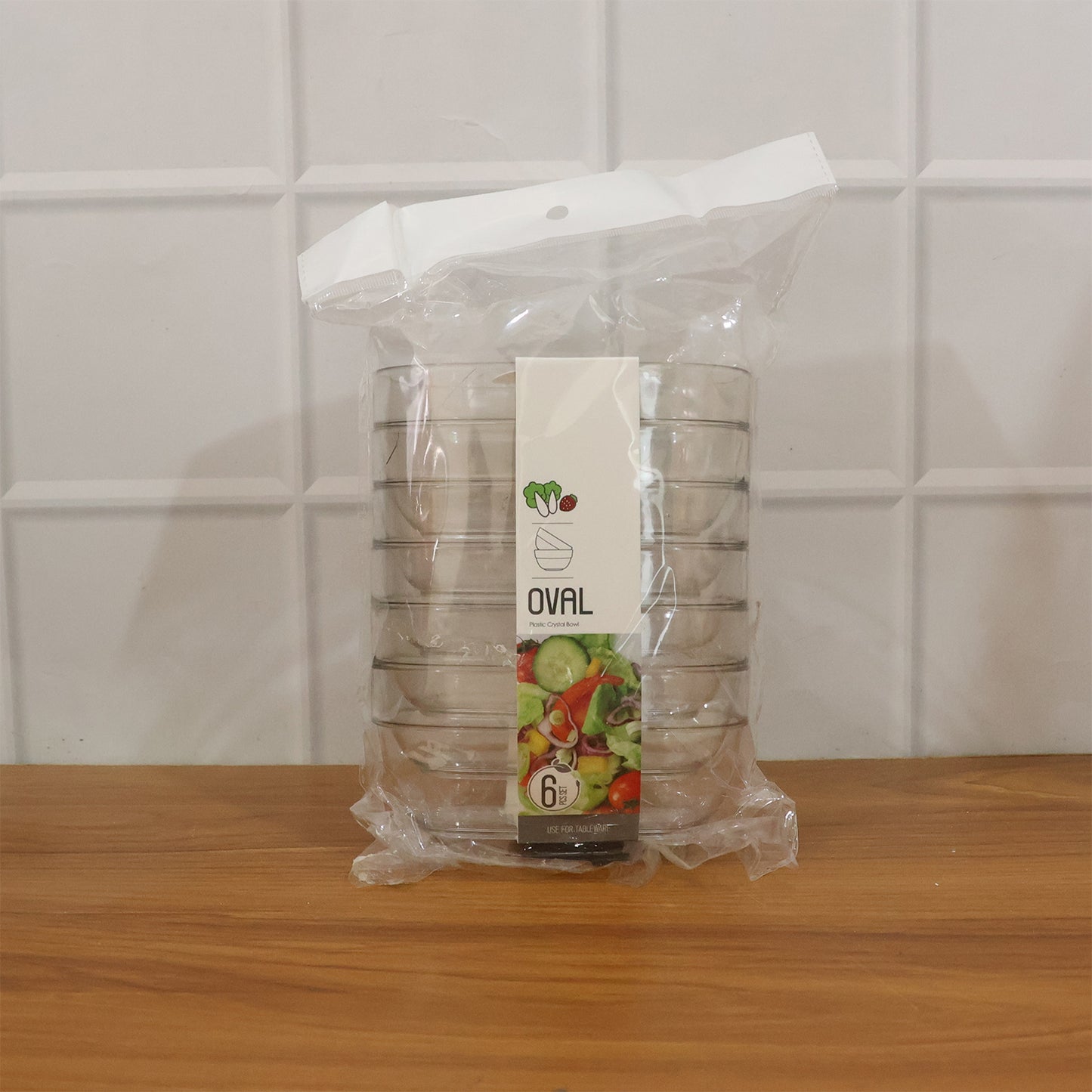 Six transparent Wukusy serving and storage bowls set, showcasing clear, versatile bowls for food prep and storage.