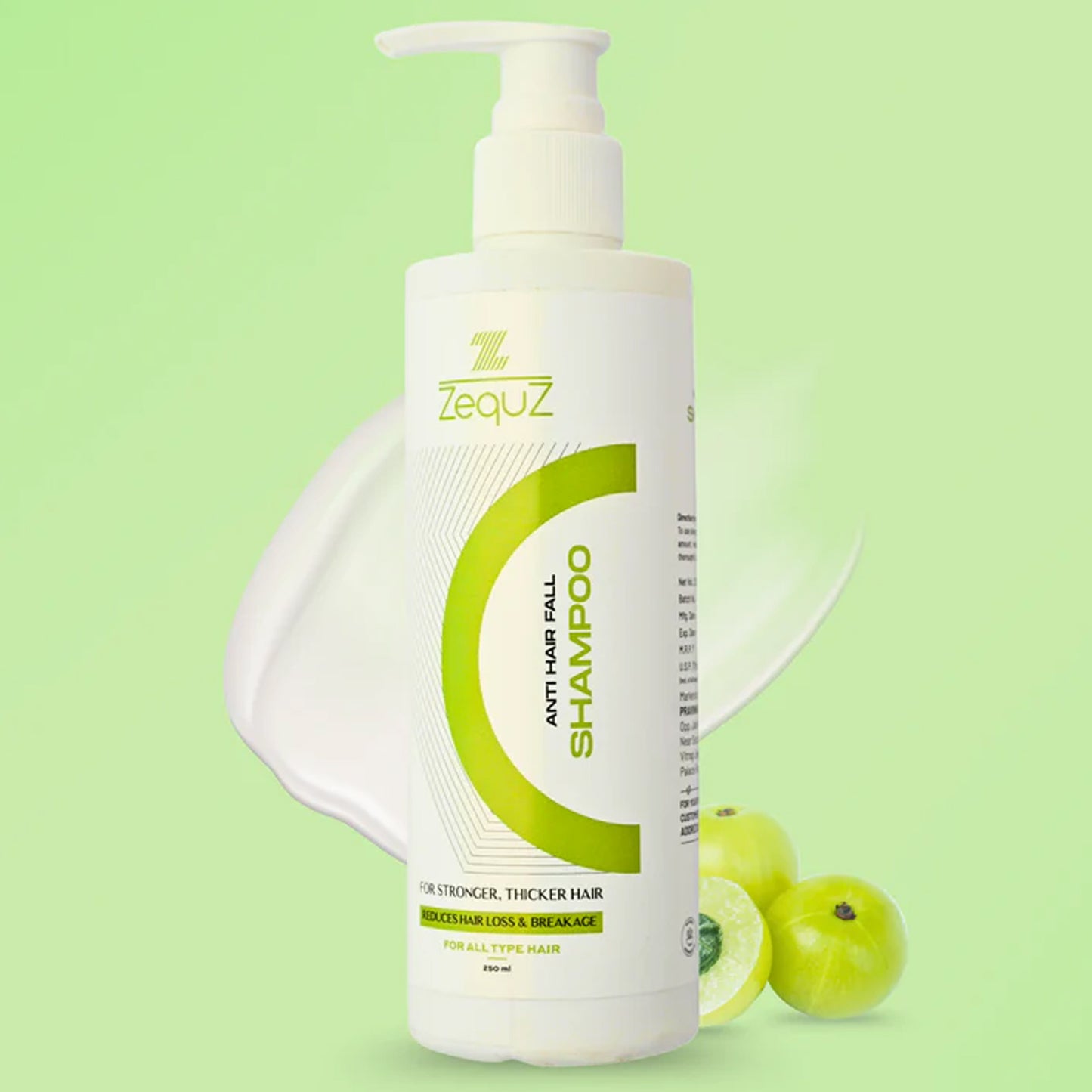 Wukusy Zequz Anti Hair Fall Shampoo bottle, 250ml, in a clear container with a white and blue label, suitable for healthy hair.
