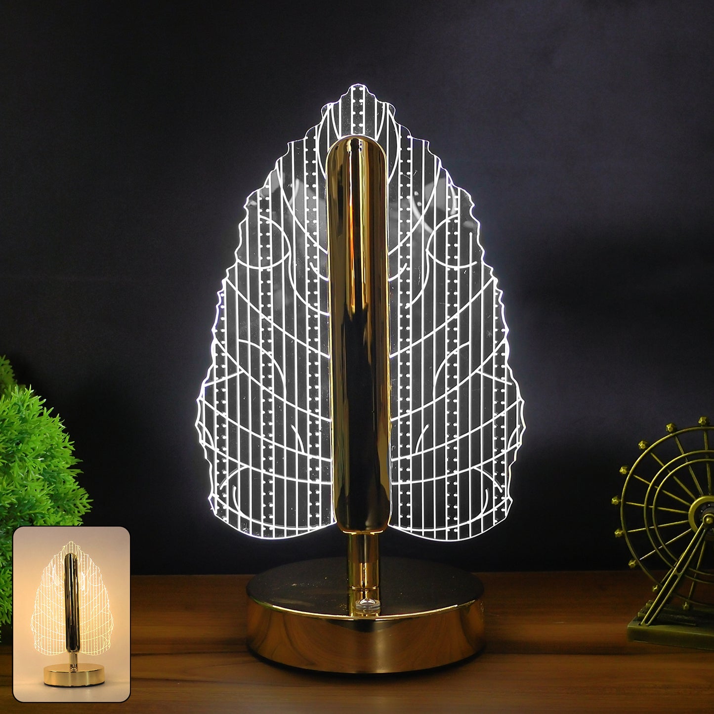 Elegant plastic LED table lamp with leaf design shade, perfect for home decor by Wukusy, featuring a stylish and modern look.