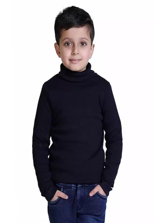 Black cotton full stretchable high neck T-shirt by Seasons, showcasing a fitted, comfortable design and high neckline.