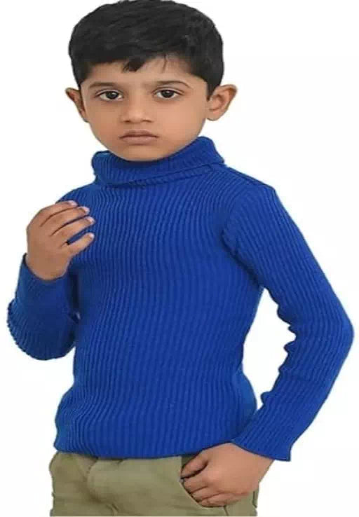 Blue cotton high neck T-shirt by Seasons, full stretchable fabric, showcasing a comfortable, stylish fit on a model.