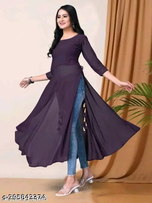 Stylish wine-colored georgette A-line kurti for women, featuring elegant design, from FIZZI SHOP.