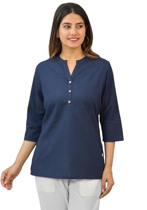 Blue women's cotton short-length kurti from FIZZI SHOP, featuring a stylish and comfortable kurta design.