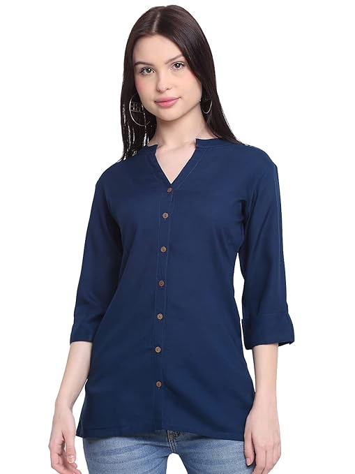 Navy women's rayon solid kurti from FIZZI SHOP, featuring a comfortable and stylish traditional kurta for women.