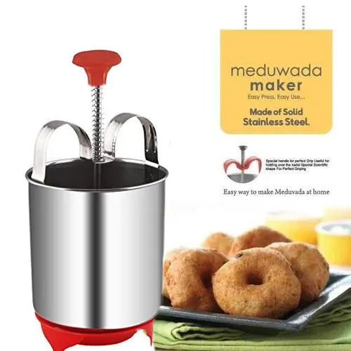 Wukusy stainless steel medu vada and donut maker for perfectly shaped, crispy vadas and donuts in a kitchen tool display.
