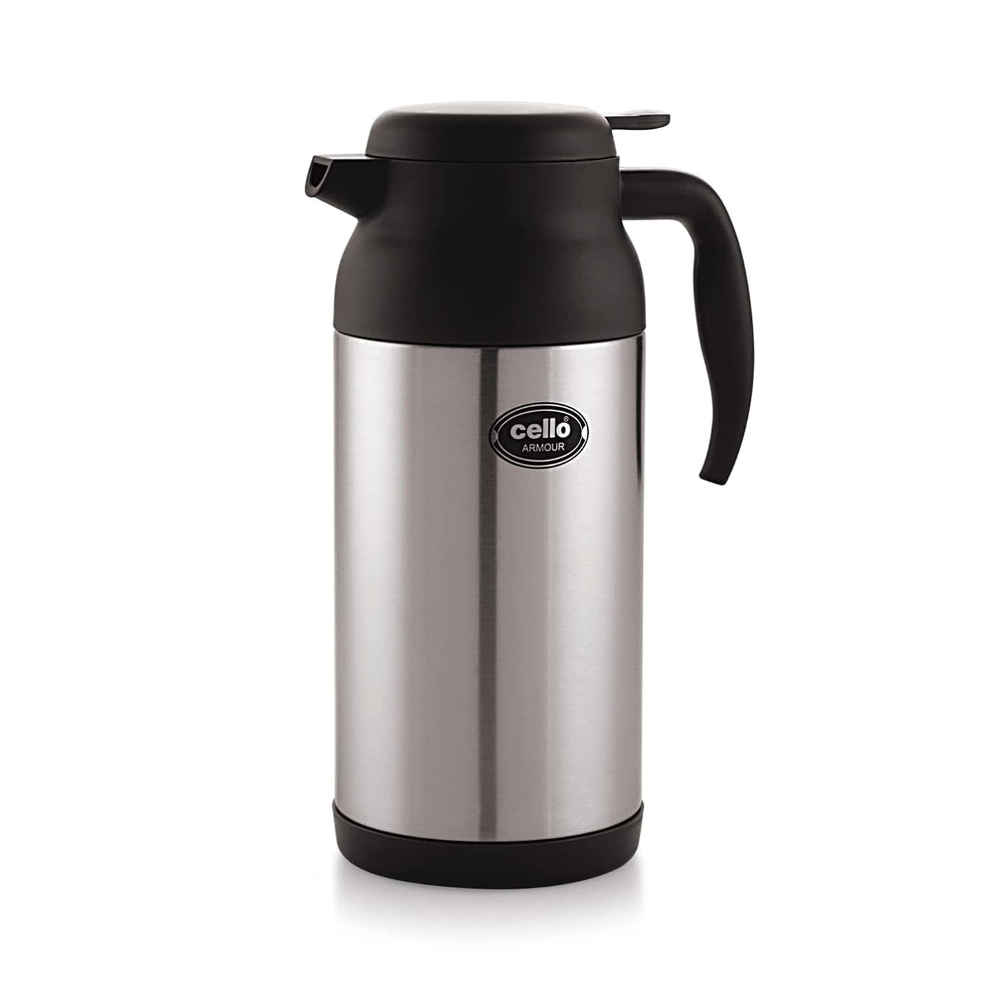 Black steel Seasons Cello Armour 2000 ml kettle with handle, designed for boiling and hot beverage serving.