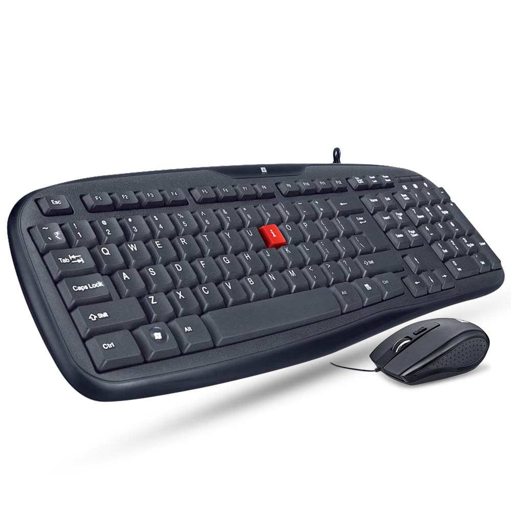 Black iball Wintop Deskset USB V3.0 keyboard and wired mouse from Seasons, shown with the keyboard and mouse on a desk.