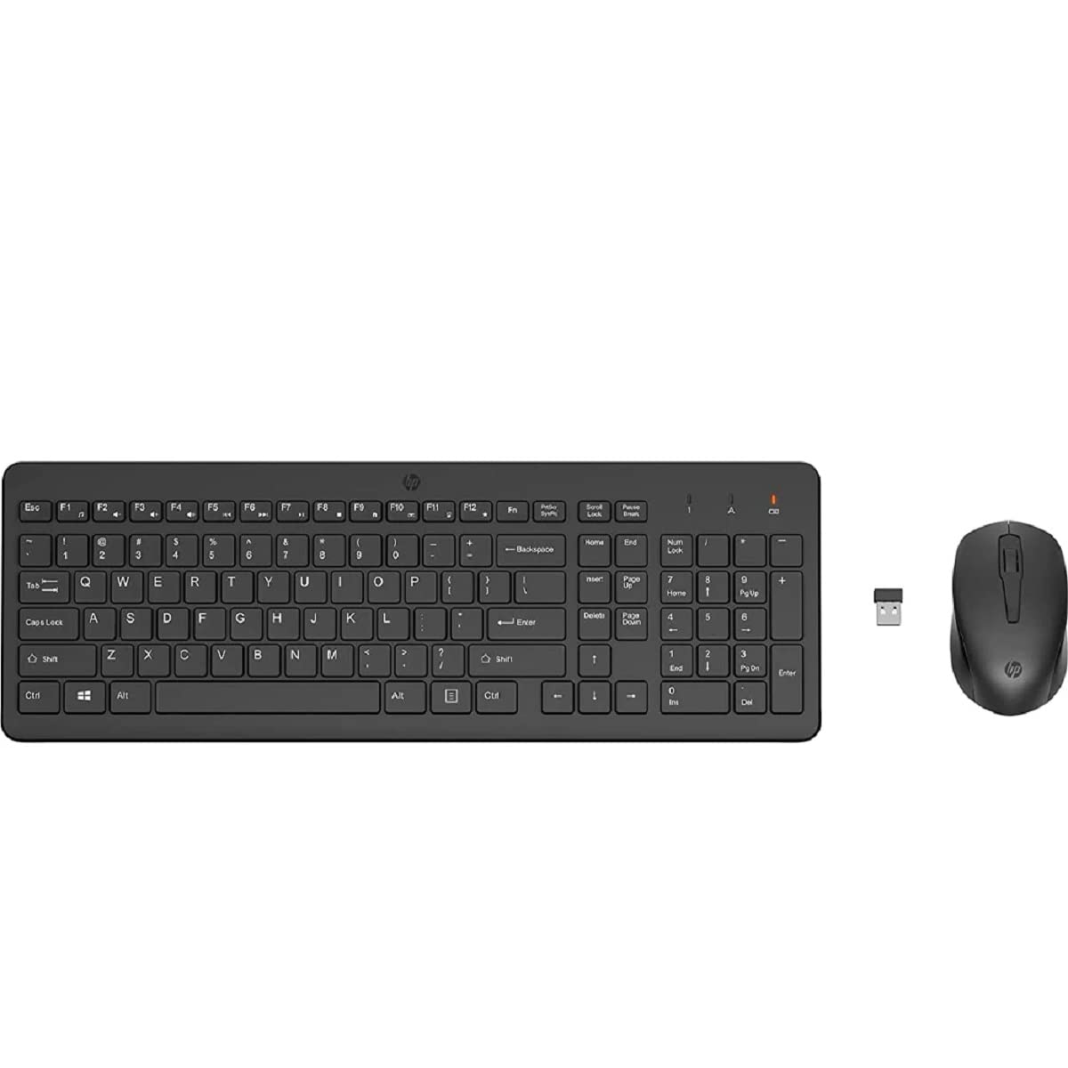 Wireless black HP 330 mouse and keyboard combo by Seasons, featuring a sleek keyboard and ergonomic mouse for desktop use.